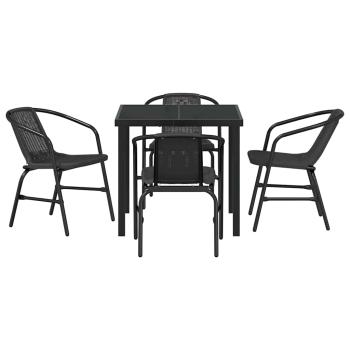 5-teiliges Garten-Esstisch-Set Schwarz Poly-Rattan