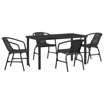 5-teiliges Garten-Ess-Set Schwarzes Poly-Rattan