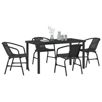 5-teiliges Garten-Ess-Set Schwarzes Poly-Rattan