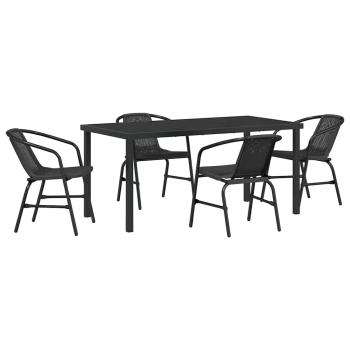 5-teiliges Garten-Esszimmer-Set Schwarz Poly-Rattan
