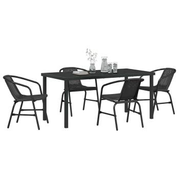 5-teiliges Garten-Esszimmer-Set Schwarz Poly-Rattan