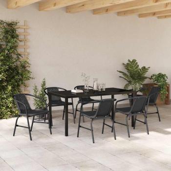 7-teilige Garten-Essgruppe Schwarzes Poly-Rattan