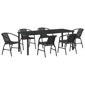 ARDEBO.de - 7-teiliges Garten-Ess-Set Schwarzes Poly-Rattan