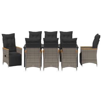 ARDEBO.de - 9-teiliges Garten-Dining-Set mit Kissen in Grau Poly-Rattan
