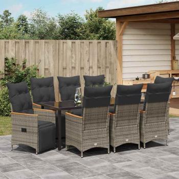 Garten Essgruppe 9 stk. Grau Poly-Rattan