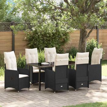 ARDEBO.de - 7-teiliges Garten-Esszimmer-Set mit Kissen in Schwarz Poly-Rattan