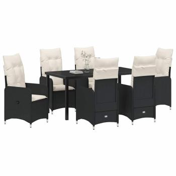 7-teiliges Garten-Esszimmer-Set mit Kissen in Schwarz Poly-Rattan