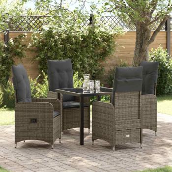 ARDEBO.de - 5-teiliges Gartendining-Set mit Kissen Grau Poly-Rattan