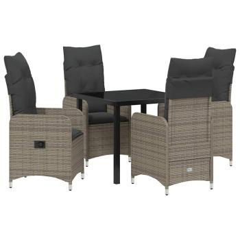 5-teiliges Gartendining-Set mit Kissen Grau Poly-Rattan
