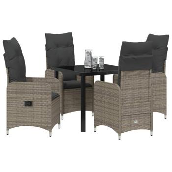 5-teiliges Gartendining-Set mit Kissen Grau Poly-Rattan