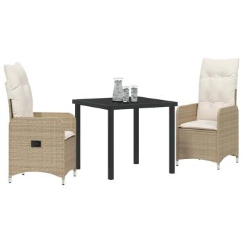 3-Teiliges Garten-Dining-Set mit Kissen Beige Poly-Rattan