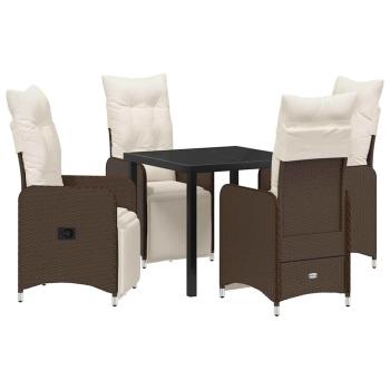 5-teiliges Garten-Dining-Set mit Kissen Braun Poly-Rattan