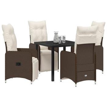5-teiliges Garten-Dining-Set mit Kissen Braun Poly-Rattan
