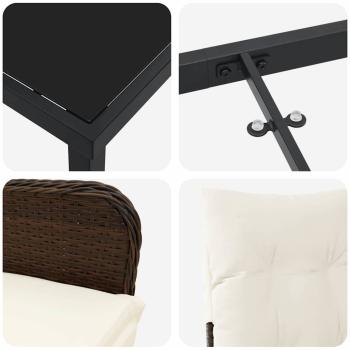 5-teiliges Garten-Dining-Set mit Kissen Braun Poly-Rattan