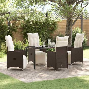 ARDEBO.de - 5-teiliges Garten-Esszimmer-Set mit Kissen Braun Poly-Rattan