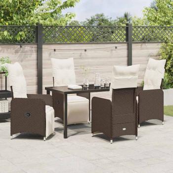 5-teiliges Garten-Esszimmer-Set mit Kissen Braun Poly-Rattan
