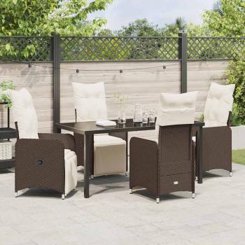 5-tlg. braunes Garten-Esszimmer-Set mit Kissen aus Poly-Rattan