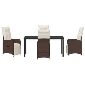 5-tlg. braunes Garten-Esszimmer-Set mit Kissen aus Poly-Rattan