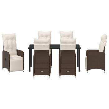 7-teiliges Garten-Ess-Set mit Kissen Braun Poly-Rattan