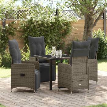 ARDEBO.de - 5-teiliges Garten-Esszimmer-Set mit Kissen Grau Poly-Rattan