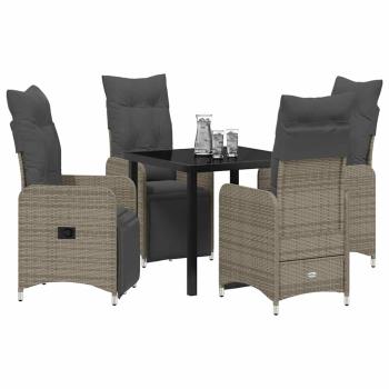 5-teiliges Garten-Esszimmer-Set mit Kissen Grau Poly-Rattan