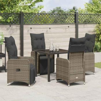 5-teiliges Garten-Esszimmer-Set mit Kissen Grau Poly-Rattan