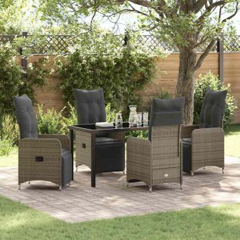 ARDEBO.de - 5-teiliges Garten-Dining-Set mit Kissen Grau Poly Rattan