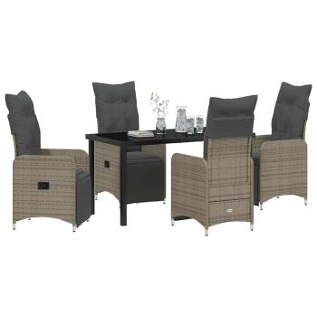 5-teiliges Garten-Dining-Set mit Kissen Grau Poly Rattan