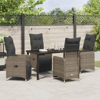 5-teiliges Garten-Dining-Set mit Kissen Grau Poly Rattan
