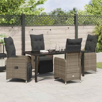 5-teiliges Garten-Essset mit Kissen Grau Poly Rattan