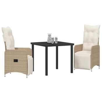 3-teiliges Garten-Dining-Set mit Kissen Beige Poly-Rattan