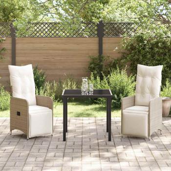 3-teiliges Garten-Dining-Set mit Kissen Beige Poly-Rattan