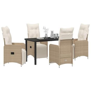 5-teiliges Garten-Ess-Set mit Kissen Beige Poly Rattan