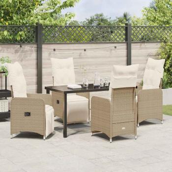 5-teiliges Garten-Ess-Set mit Kissen Beige Poly Rattan