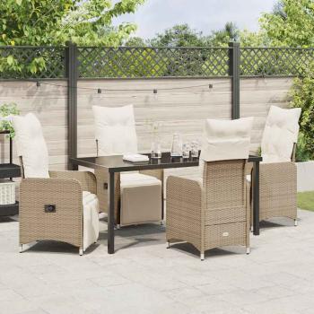 5-teiliges Garten-Dining-Set mit Kissen Beige Poly Rattan