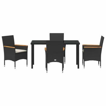5-teilige Garten-Essgruppe mit Kissen Schwarz Rattan, Gartentisch Schwarz 140x80x73 cm Sicherheitsglas