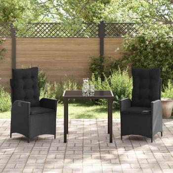 3-teiliges Garten-Dining-Set mit Kissen Schwarz Poly Rattan