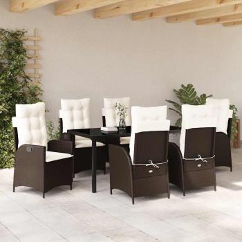 7-teiliges Garten-Ess-Set mit Kissen Brauner Poly-Rattan