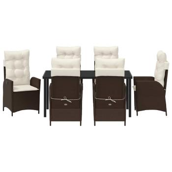 7-teiliges Garten-Ess-Set mit Kissen Brauner Poly-Rattan