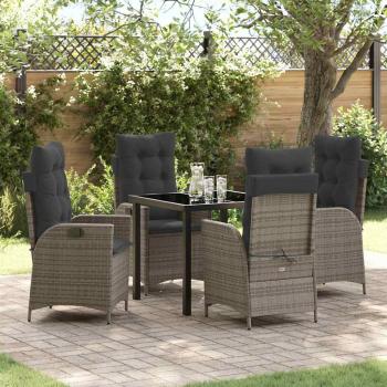 ARDEBO.de - 5-teilige Garten-Essgruppe mit Kissen Grau Poly Rattan