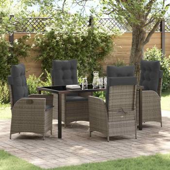 ARDEBO.de - 5-teiliges Garten-Dining-Set mit Kissen grau Poly Rattan
