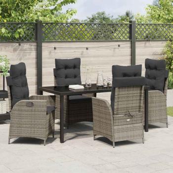 5-teiliges Garten-Dining-Set mit Kissen grau Poly Rattan