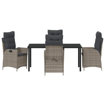 5-teiliges Garten-Dining-Set mit Kissen grau Poly Rattan