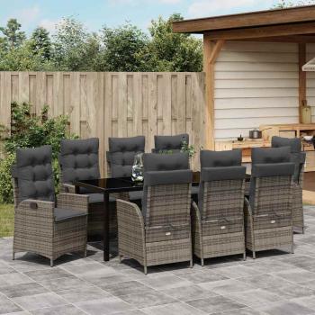 ARDEBO.de - 9-teiliges Garten-Esszimmer-Set mit Kissen Grau Poly-Rattan