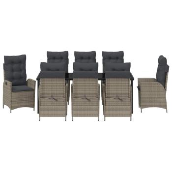 9-teiliges Garten-Esszimmer-Set mit Kissen Grau Poly-Rattan