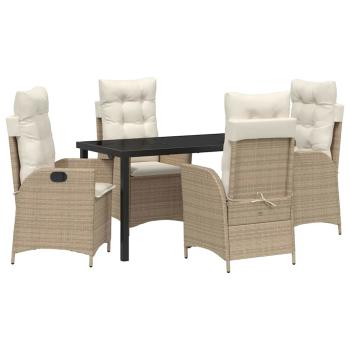 5-teiliges Garten-Ess-Set mit Kissen Beige Poly-Rattan