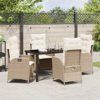 5-teiliges Garten-Ess-Set mit Kissen Beige Poly-Rattan