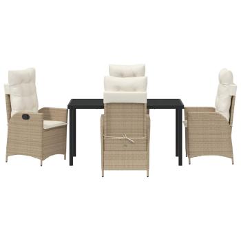 5-teiliges Garten-Ess-Set mit Kissen Beige Poly-Rattan