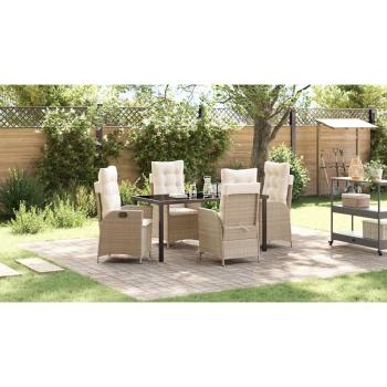 ARDEBO.de - 5-teiliges Garten-Dining-Set mit Kissen Beige Poly-Rattan
