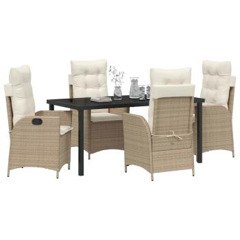5-teiliges Garten-Dining-Set mit Kissen Beige Poly-Rattan